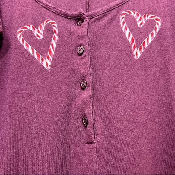 PINK Victoria’s Secret Candy Cane Heart Onesie Pajama Burgundy Christmas Size S - Picture 7 of 11